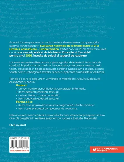 Evaluarea Nationala la finalul clasei a VI-a – 2026. Limba si comunicare – Limba romana