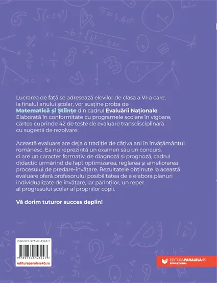 Evaluarea Nationala 2026. Clasa a VI-a. Matematica si Stiinte.