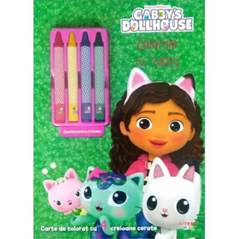 Gabby's Dollhouse. Coloram cu Gabby. Carte de colorat cu 4 creioane cerate