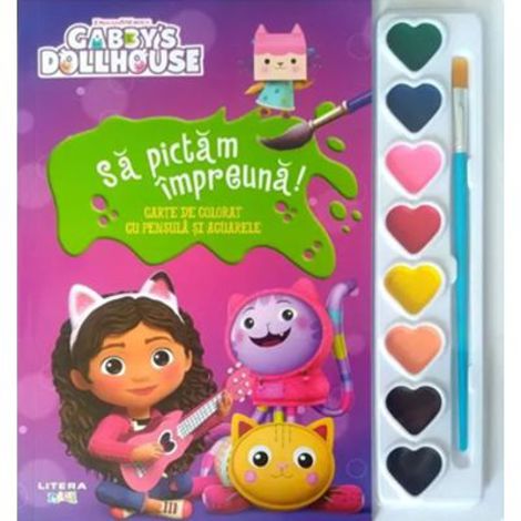 Gabby\'s Dollhouse. Sa pictam impreuna! Carte de colorat cu pensula si acuarele