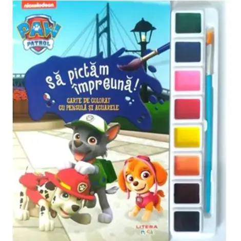 Patrula Catelusilor. Sa pictam impreuna! Carte de colorat cu pensula si acuarele