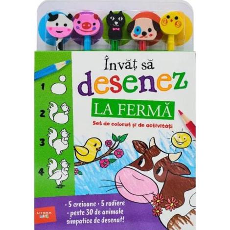 Invat sa desenez: La ferma. Set de colorat si de activitati