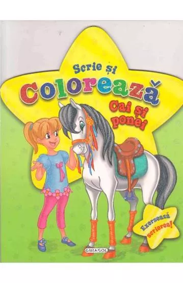 Scrie si coloreaza cai si ponei - verde