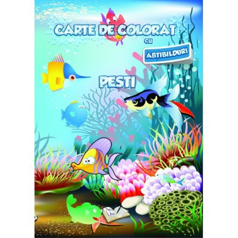Carte de colorat cu abțibilduri - Pești