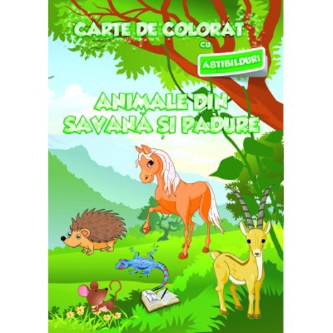 Vezi detalii pentru Carte de colorat cu abțibilduri - Animale din savană și din pădure
