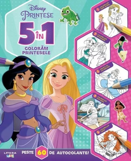 Vezi detalii pentru Disney. Printese. 5 in 1. Coloram printesele. Peste 60 de autocolante!