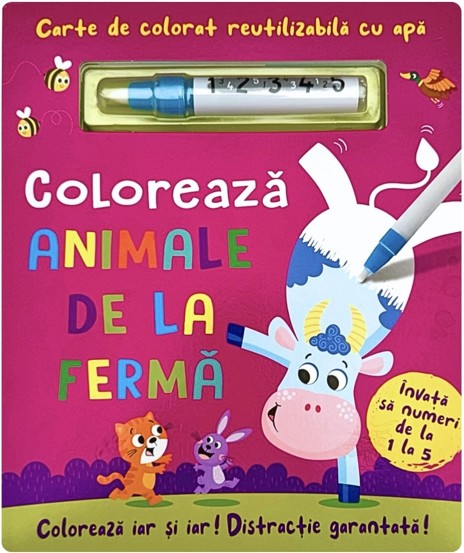 Vezi detalii pentru COLOREAZA ANIMALE DE LA FERMA - REUTILIZABILA CU APA