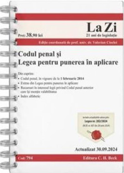 Vezi detalii pentru Codul penal și Legea pentru punerea in aplicare. Cod 794. Actualizat la 30.09.2024