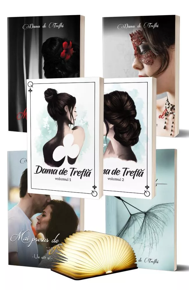 Pachet Dama de trefla -6 carti + Lampa tip carte - format mare - Culoare bej